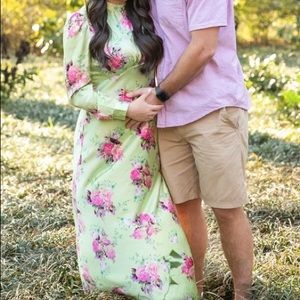 ASOS Green High Neck Floral Satin Tea Dress